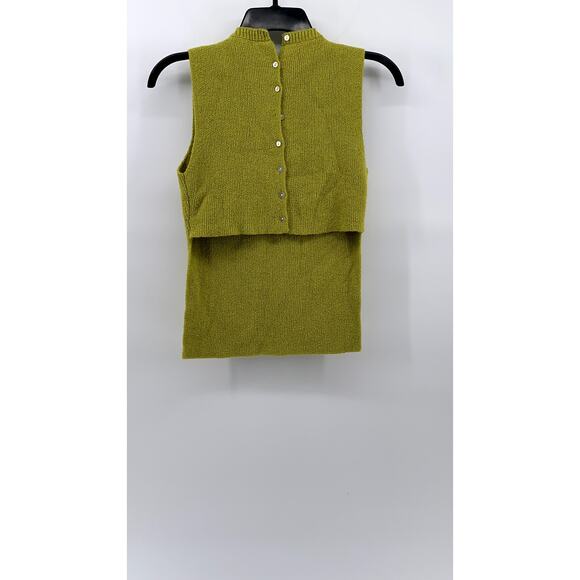 ZARA Women's Lime Green Crewneck Cropped Button-Back Sleeveless Top SZ S - Picture 2 of 10